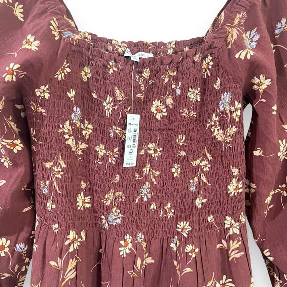 NWT Madewell Lucie Smocked Square Neck Cotton Peplum Top Size 4 Dark Merlot - Picture 9 of 10